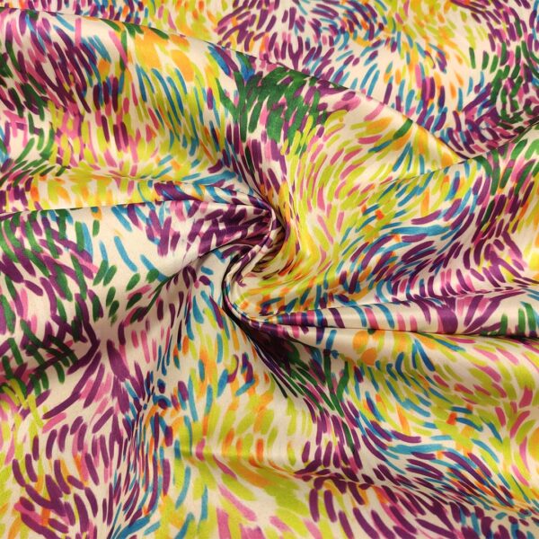 Tessuto Duchesse a fantasia motivo astratto arancio - turchese - verde - arancione