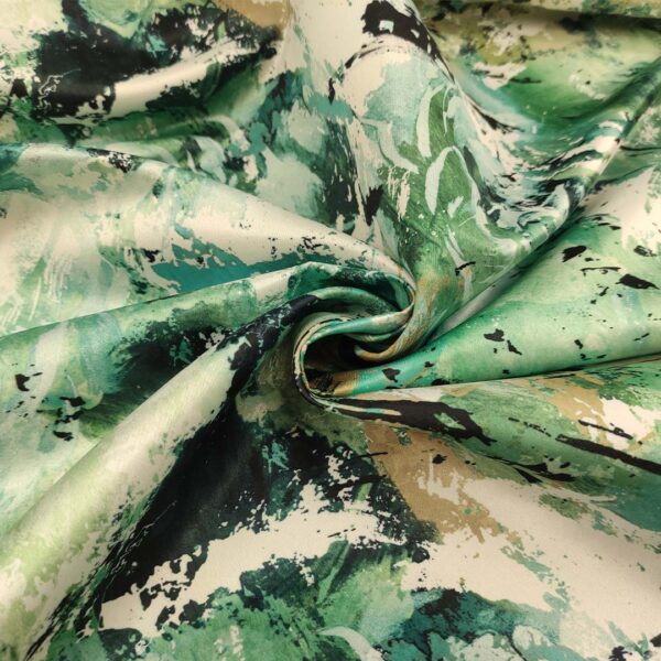 Tessuto Duchesse a fantasia motivo astratto bianco - verde - beige