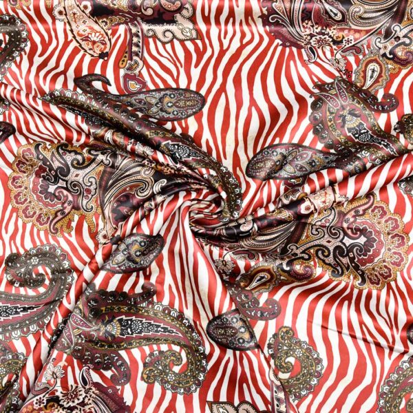 Tessuto Duchesse a fantasia motivo astratto bordeaux - beige