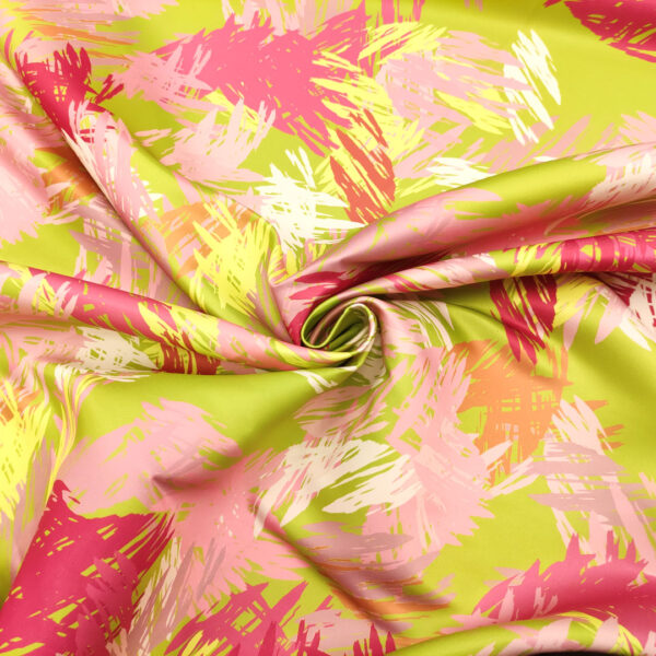 Tessuto Duchesse a fantasia motivo astratto fucsia - verde acido - rosa