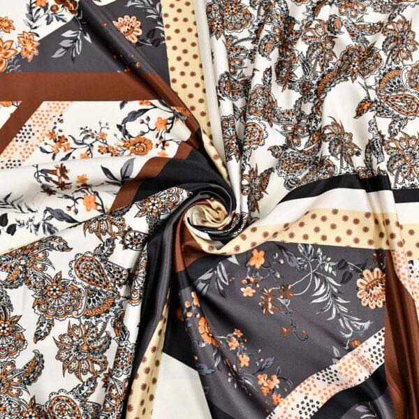 Tessuto Duchesse a fantasia motivo astratto marrone - beige