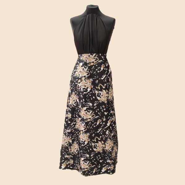 Tessuto Duchesse a fantasia motivo astratto nero - oro - bianco