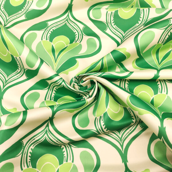 Tessuto Duchesse a fantasia motivo astratto panna - verde