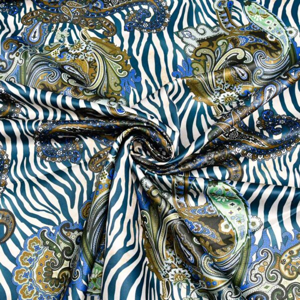 Tessuto Duchesse a fantasia motivo astratto verde ottanio - beige