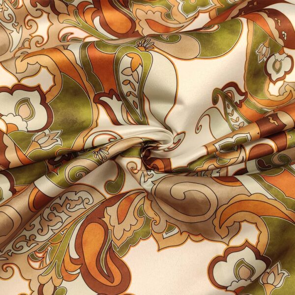 Tessuto Duchesse a fantasia motivo astratto verde - ruggine - tortora