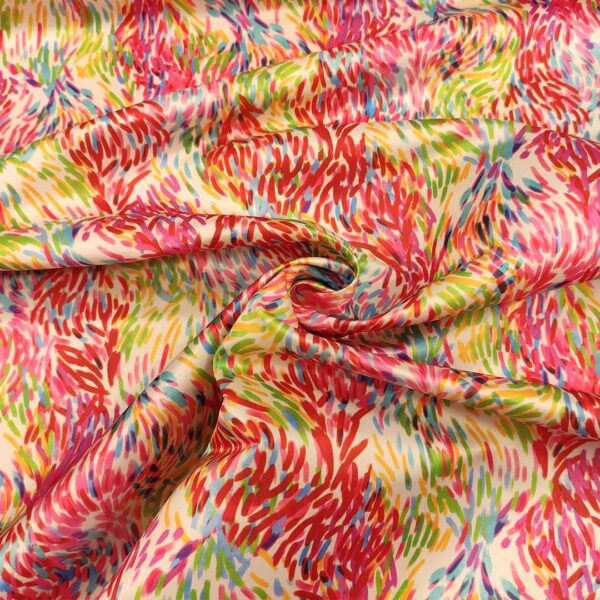 Tessuto Duchesse a fantasia motivo astratto rosa - fucsia - verde - arancione