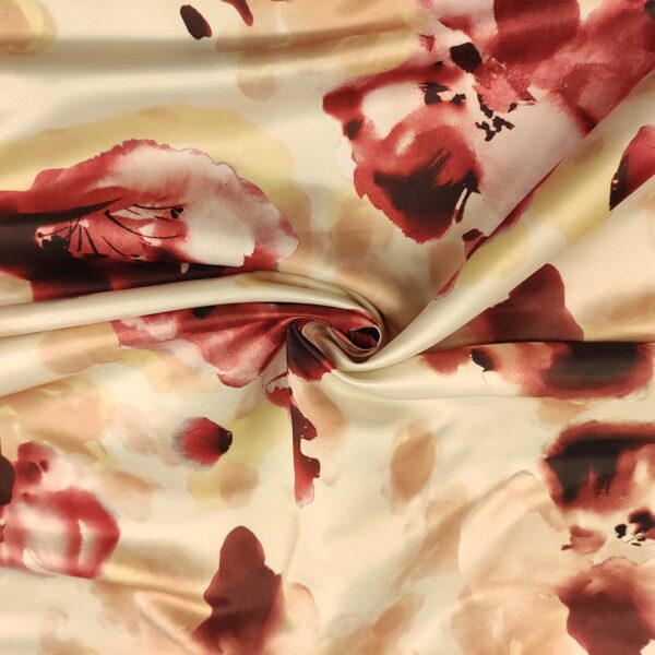 Tessuto Duchesse a fantasia motivo floreale beige - bordeaux - panna