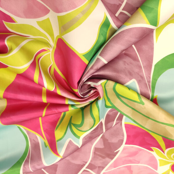 Tessuto Duchesse a fantasia motivo floreale fucsia - rosa - acquamarina
