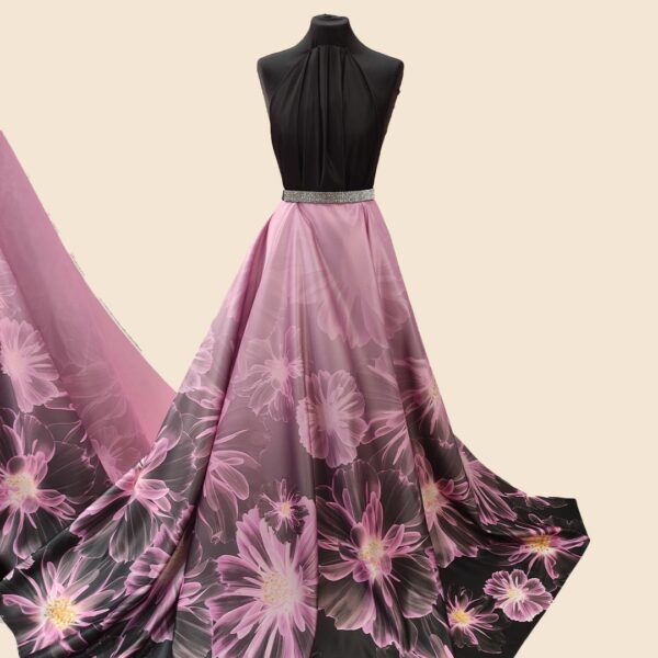 Tessuto Duchesse a fantasia motivo floreale glicine - grigio - nero