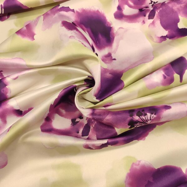 Tessuto Duchesse a fantasia motivo floreale orchidea - verdino - panna