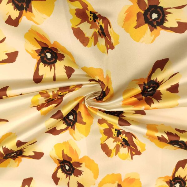 Tessuto Duchesse a fantasia motivo floreale panna - giallo