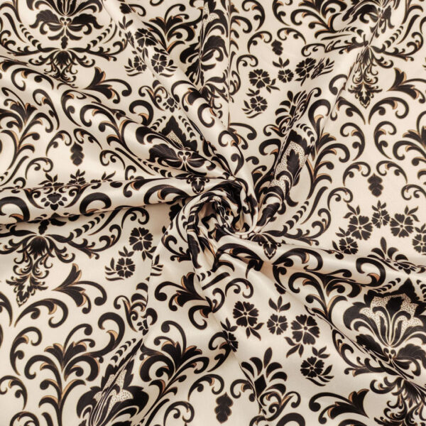 Tessuto Duchesse a fantasia motivo floreale panna - nero - bronzo