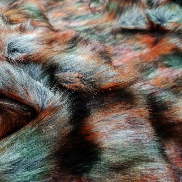 Tessuto Eco Pelliccia a pelo lungo motivo sfumato arancio - verde - nero