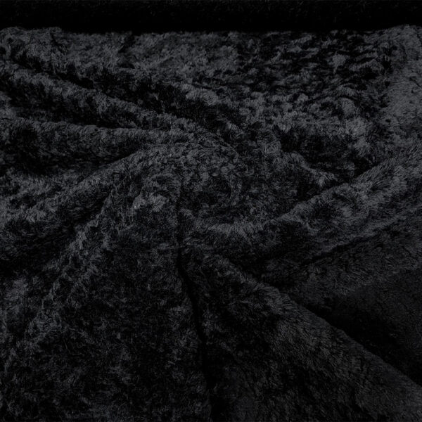 Tessuto Eco Pelliccia a pelo corto motivo astratto tinta unita nero