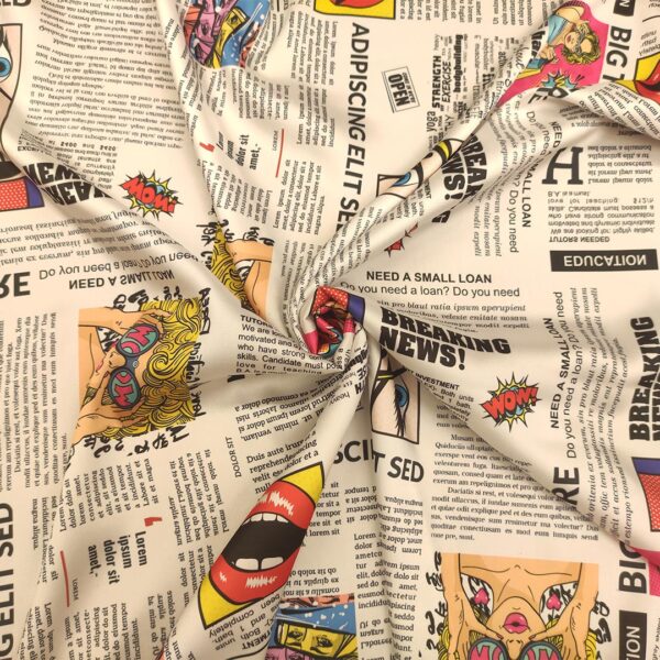 Tessuto fodera a fantasia motivo astratto bianco - nero - rosso - fucsia