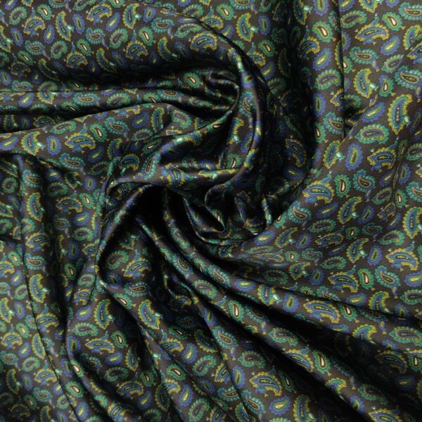 Tessuto fodera a fantasia motivo astratto nero - verde acido - blu elettrico