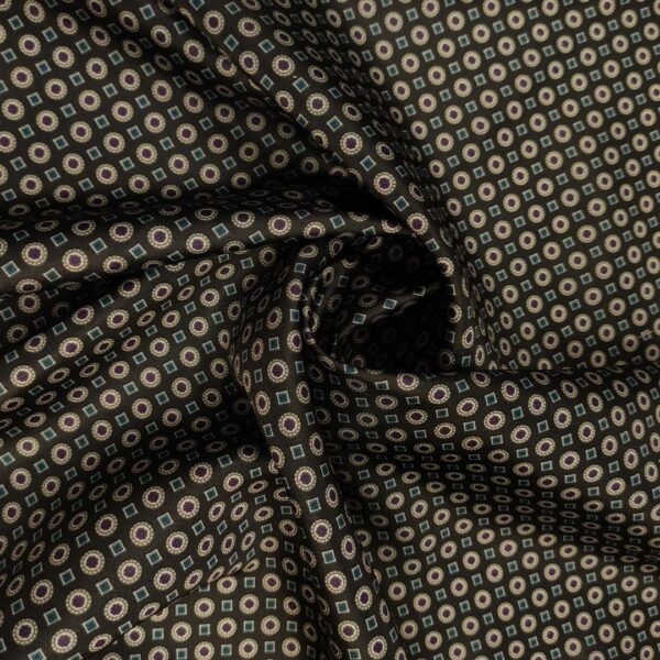 Tessuto fodera a fantasia motivo astratto nero - verde petrolio - viola