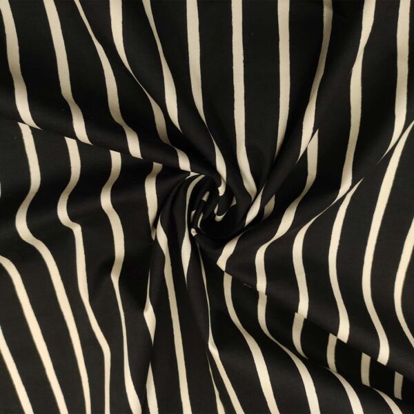 Tessuto Gabardine di Cotone a fantasia motivo rigato nero - panna