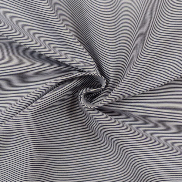 Tessuto Gabardine di Cotone a fantasia motivo rigato stretto bianco - celeste