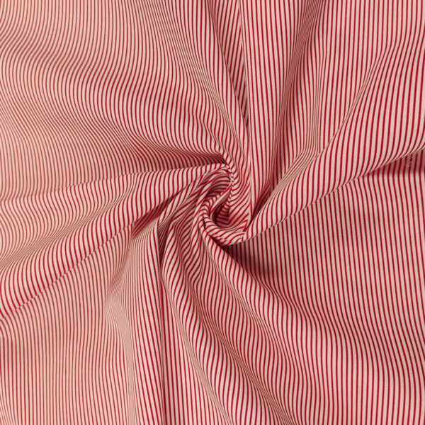 Tessuto Gabardine di Cotone a fantasia motivo rigato stretto bianco - rosso