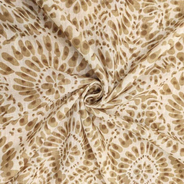 Tessuto Garza di lino a fantasia motivo astratto bianco - beige