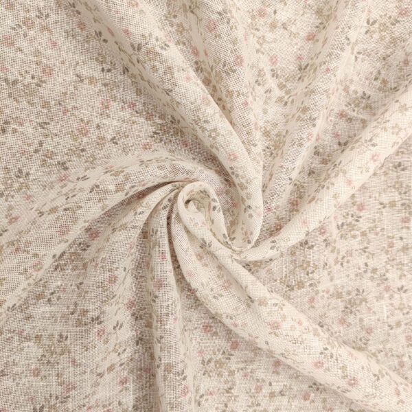 Tessuto Garza di lino a fantasia motivo floreale bianco - rosa - verdino