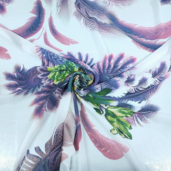 Tessuto Georgette a fantasia motivo astratto bianco - blu navy - verde