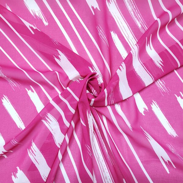 Tessuto Georgette a fantasia motivo astratto fucsia - bianco