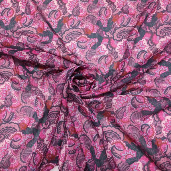 Tessuto Georgette lurex a fantasia motivo astratto magenta - fucsia - nero