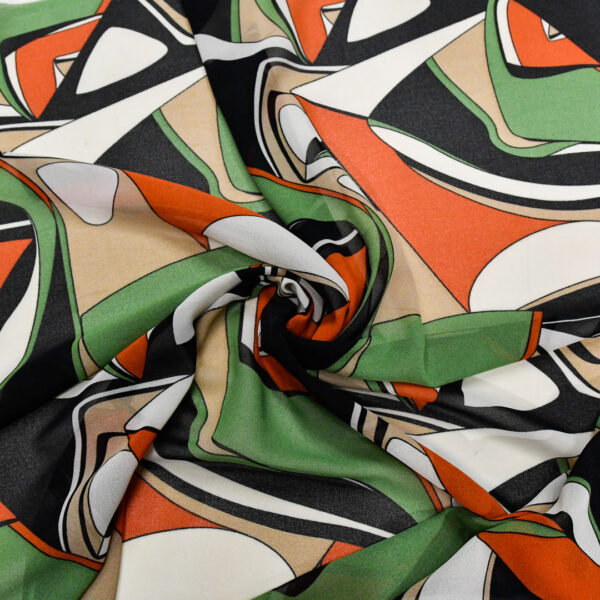 Tessuto Georgette a fantasia motivo nero - bianco - verde