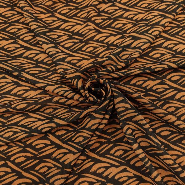 Tessuto Georgette a fantasia motivo astratto nero - marroncino