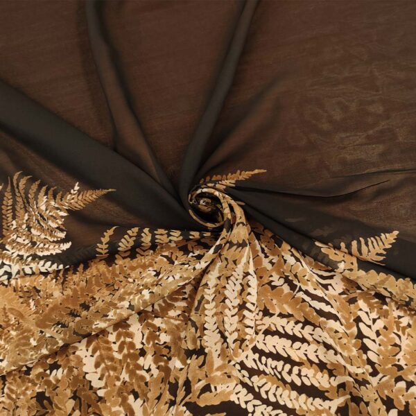 Tessuto Georgette a fantasia motivo astratto nero - marroncino - panna