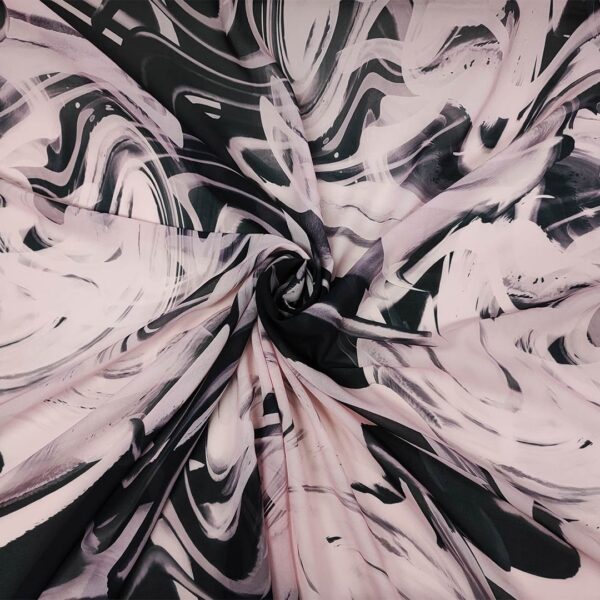 Tessuto Georgette a fantasia motivo astratto rosa - nero