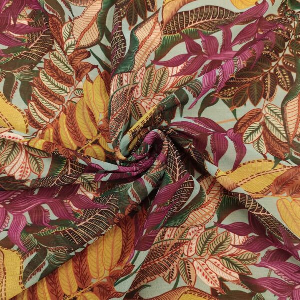 Tessuto Georgette a fantasia motivo floreale acquamarina - verde - ocra - magenta