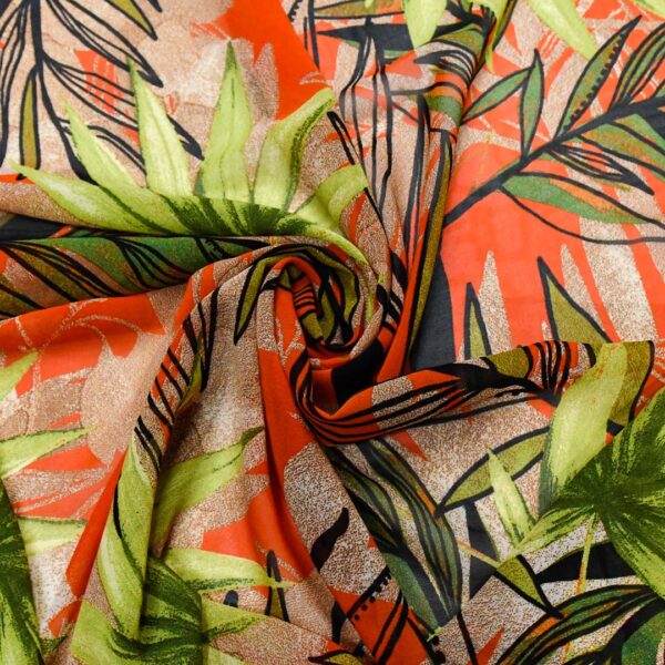 Tessuto Georgette a fantasia motivo floreale arancione - beige - verde