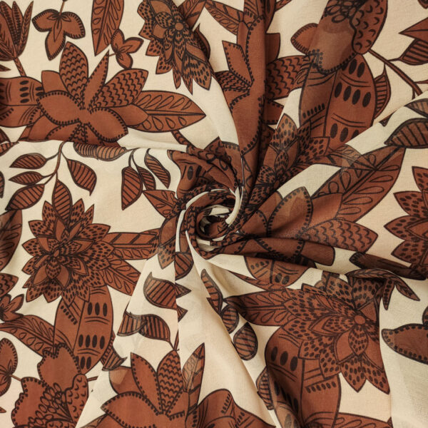 Tessuto Georgette a fantasia motivo floreale beige - marrone - nero
