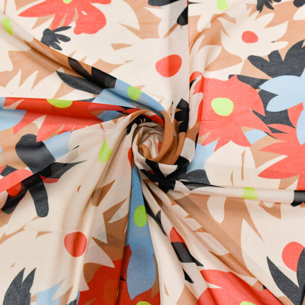 Tessuto Georgette a fantasia motivo floreale beige - nero - rosso