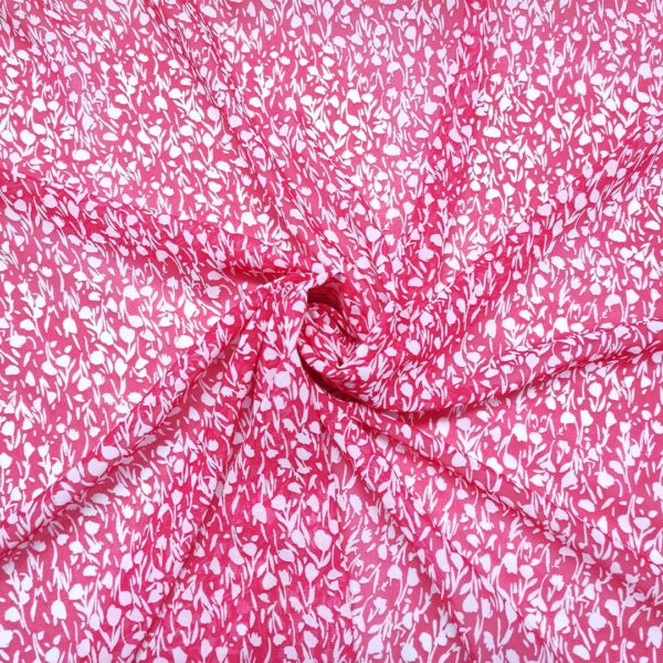 Tessuto Georgette a fantasia motivo floreale bianco - ciliegia