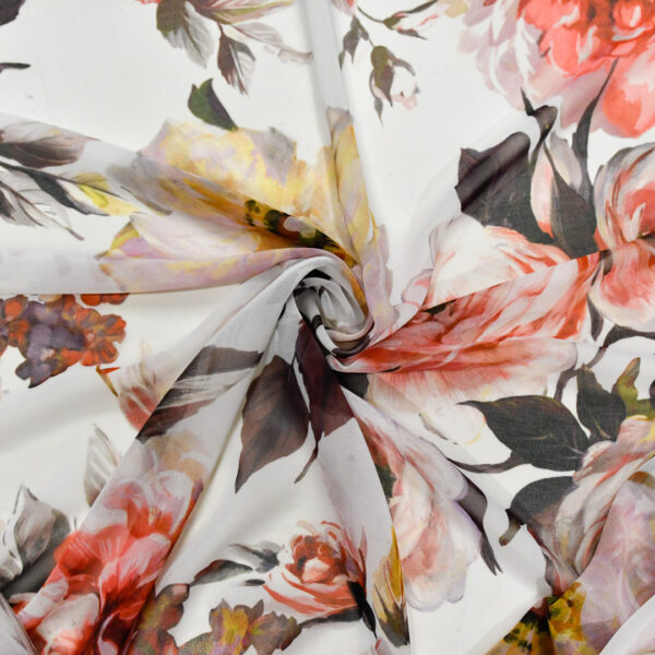 Tessuto Georgette a fantasia motivo floreale bianco - rosso