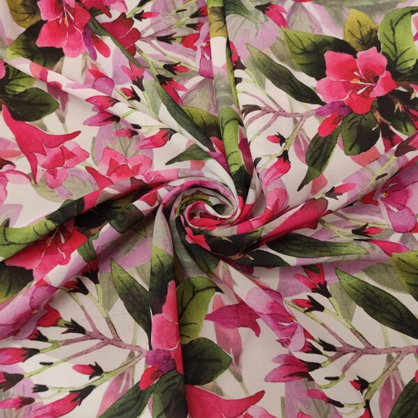 Tessuto Georgette a fantasia motivo floreale bianco - verde - rosa - fucsia