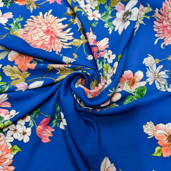 Tessuto Georgette a fantasia motivo floreale blu elettrico - rosa  - verde