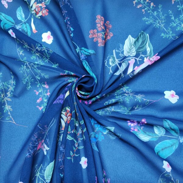 Tessuto Georgette a fantasia motivo floreale blu navy - rosa - verde