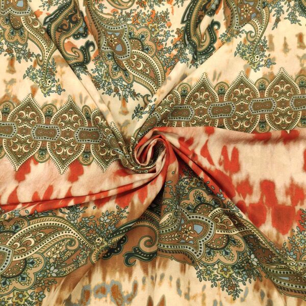 Tessuto Georgette a fantasia motivo floreale cashmere marrone - verde - arancio