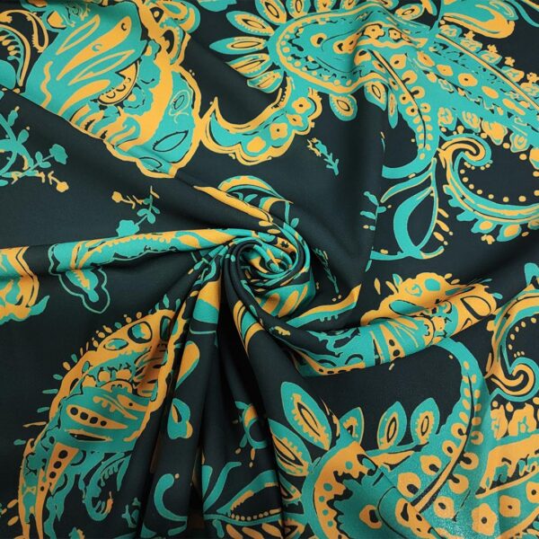 Tessuto Georgette a fantasia motivo floreale cashmere nero - giallo - verde