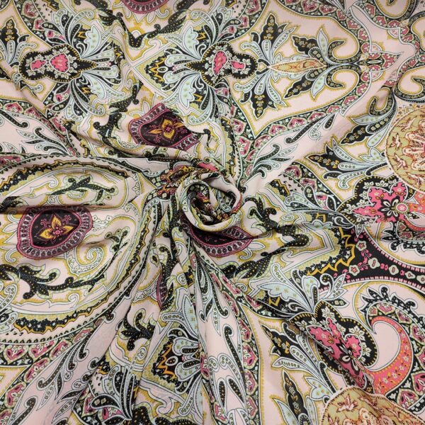 Tessuto Georgette a fantasia motivo floreale cashmere rosa - nero - verde salvia