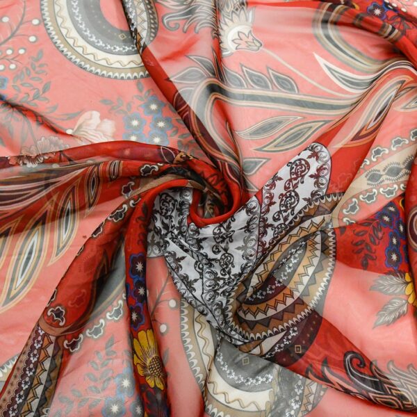 Tessuto Georgette a fantasia motivo floreale cashmere rosso - nero - bianco