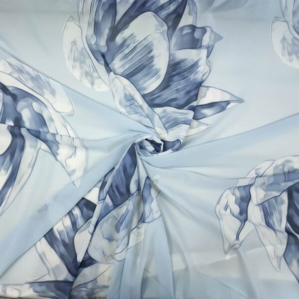 Tessuto Georgette a fantasia motivo floreale celeste - carta da zucchero