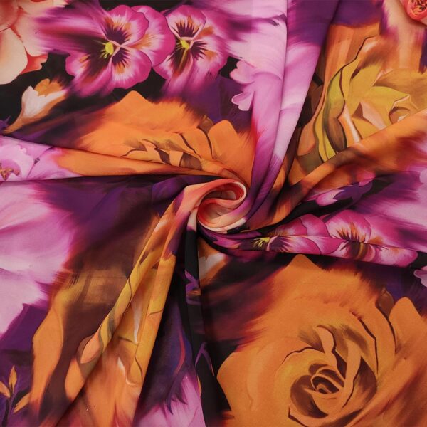 Tessuto Georgette a fantasia motivo floreale fucsia - viola - arancione