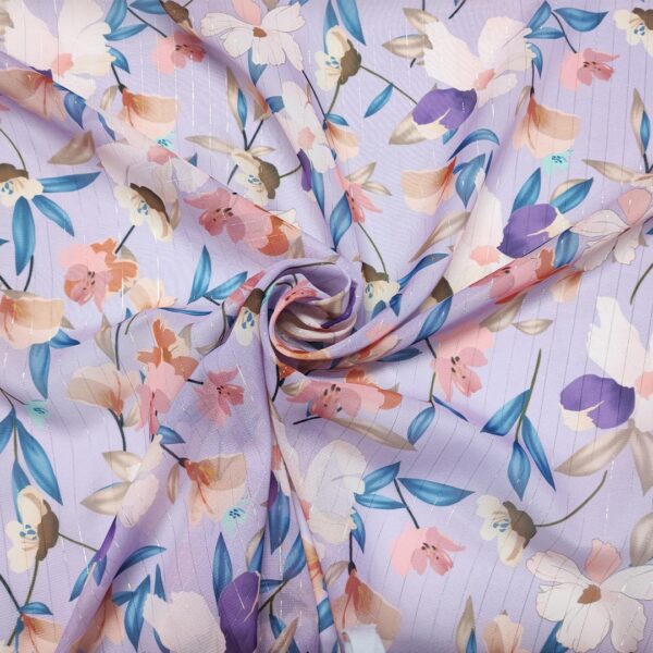 Tessuto Georgette lurex a fantasia motivo floreale lilla - rosa - blu navy