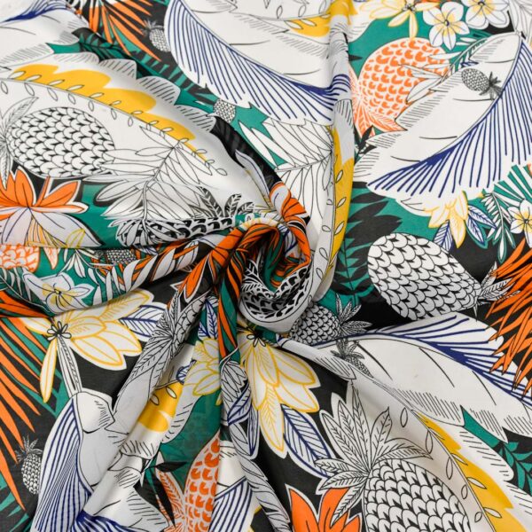 Tessuto Georgette a fantasia motivo floreale nero -  arancione - giallo